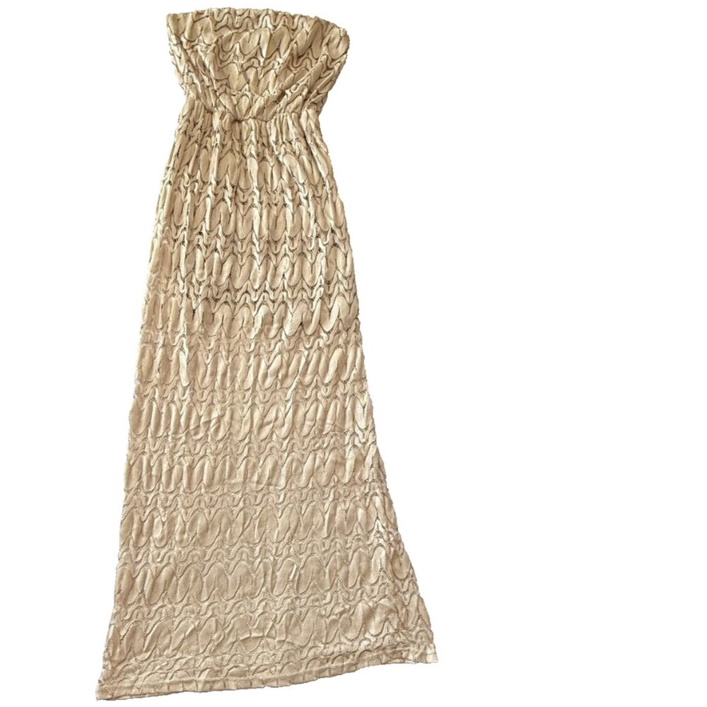 BEIGE STRAPLESS SHEER LACE MIDI MAXI DRESS WOMENS SIZE SMALL SANS SOUCI